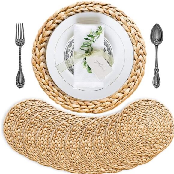 Woven Placemats Set of 10, Table Mats Set of 10, Water Hyacinth Round Placemats